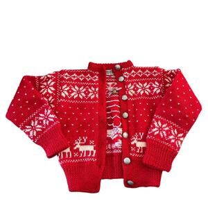 William Schmidt Co Oslo child Red White Christmas Cardigan Sweater handmade